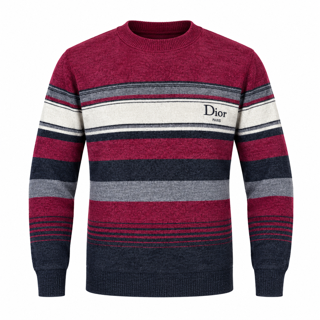Burgundy & Charcoal Striped Knit Sweater