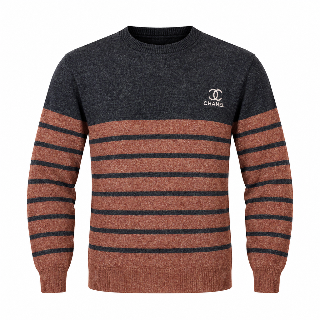 Rust Brown & Charcoal Striped Knit Sweater