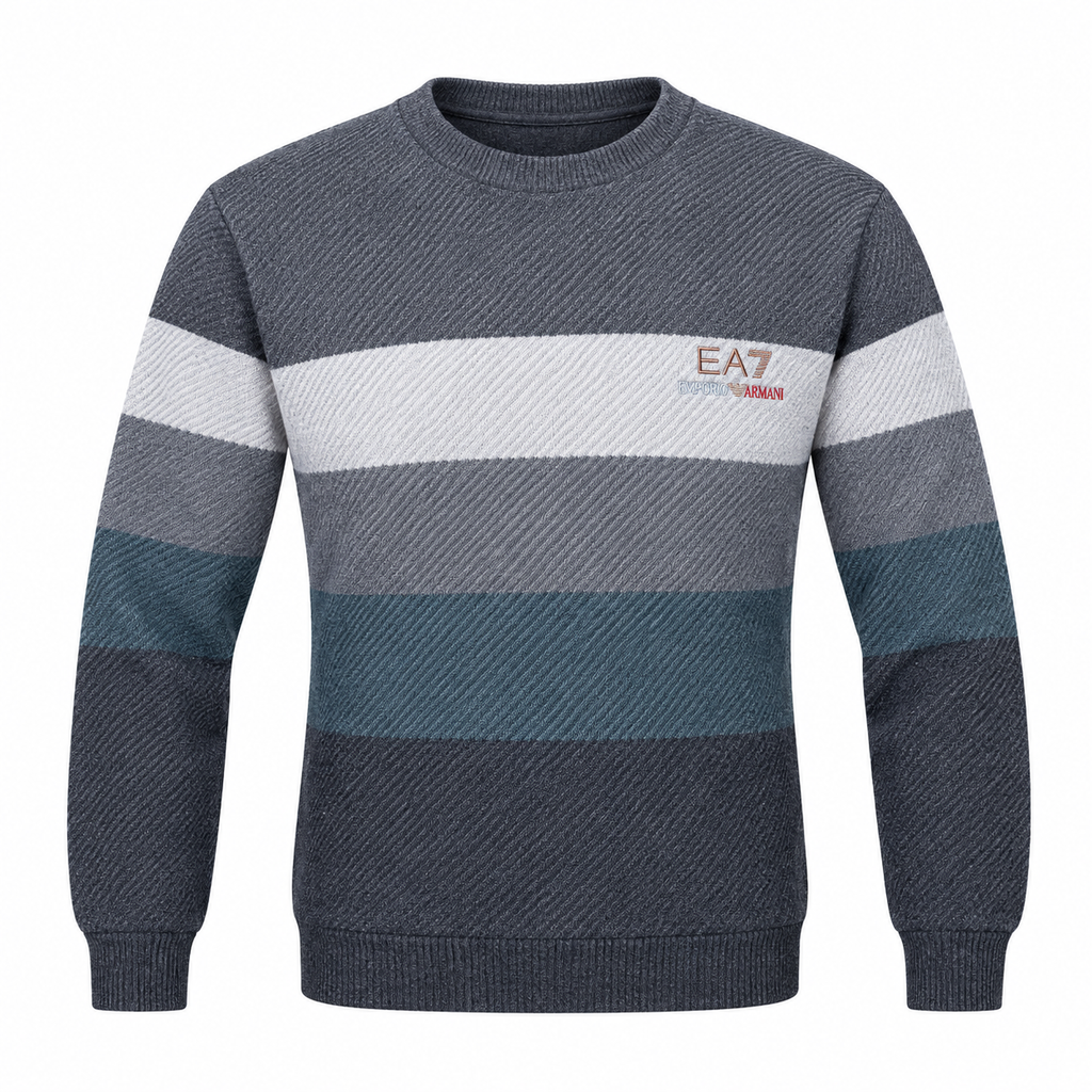 Textured Colorblock Knit Sweater – Charcoal Grey & Teal