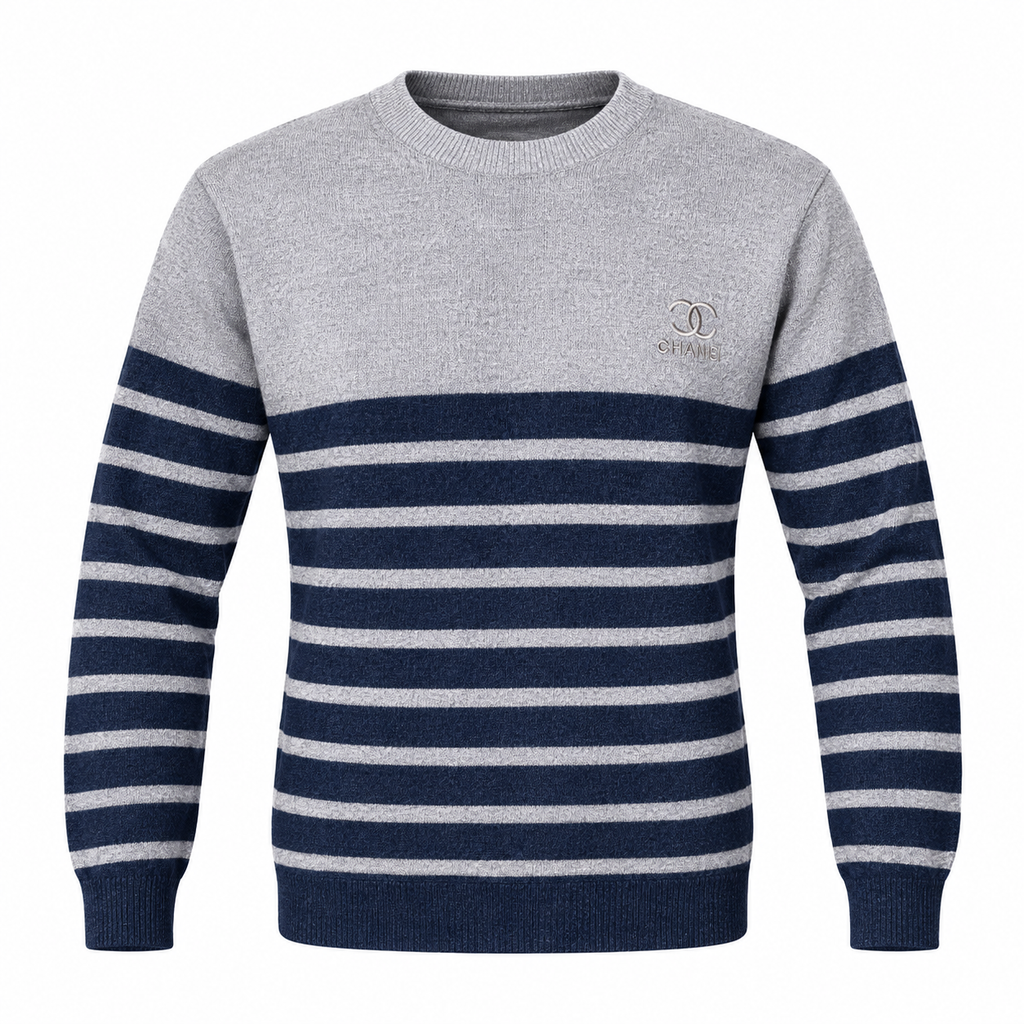 Navy & Heather Grey Striped Knit Sweater