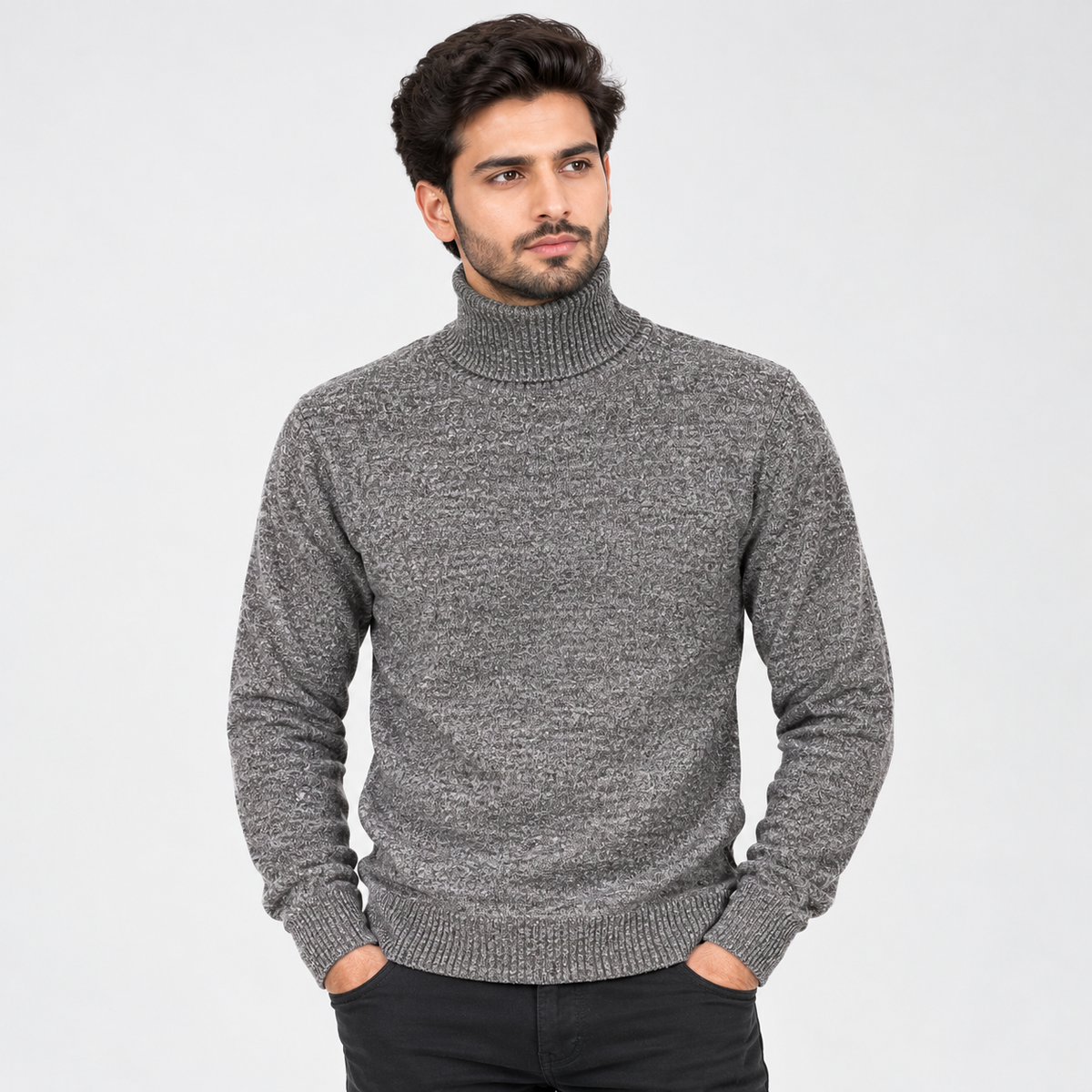 HEATHER GREY TURTLENECK SWEATER