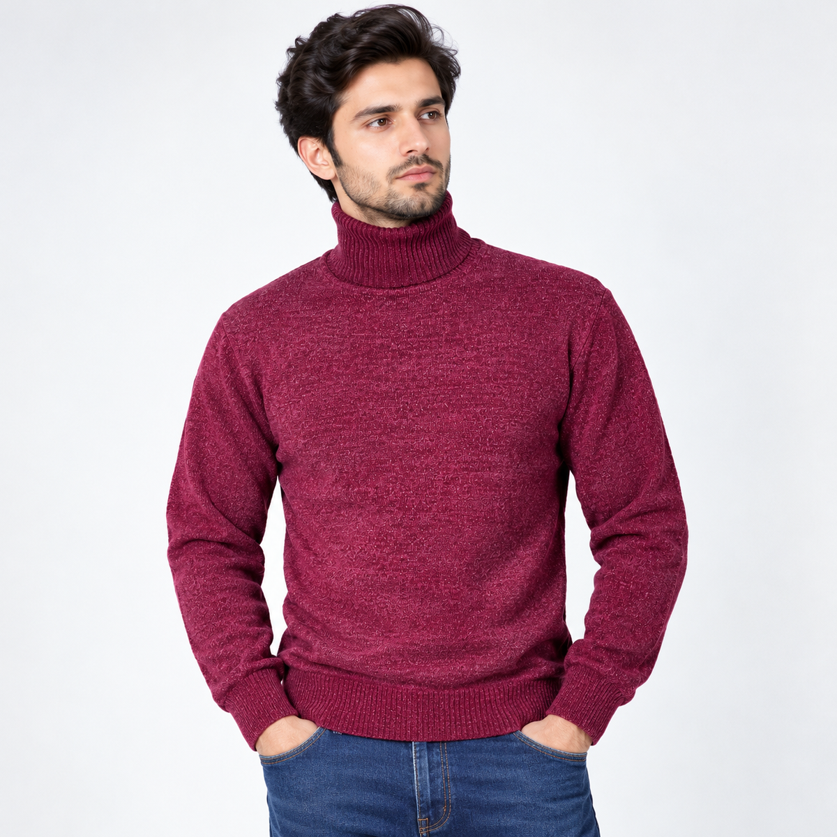 MAROON RIBBED TURTLENECK SWEATER