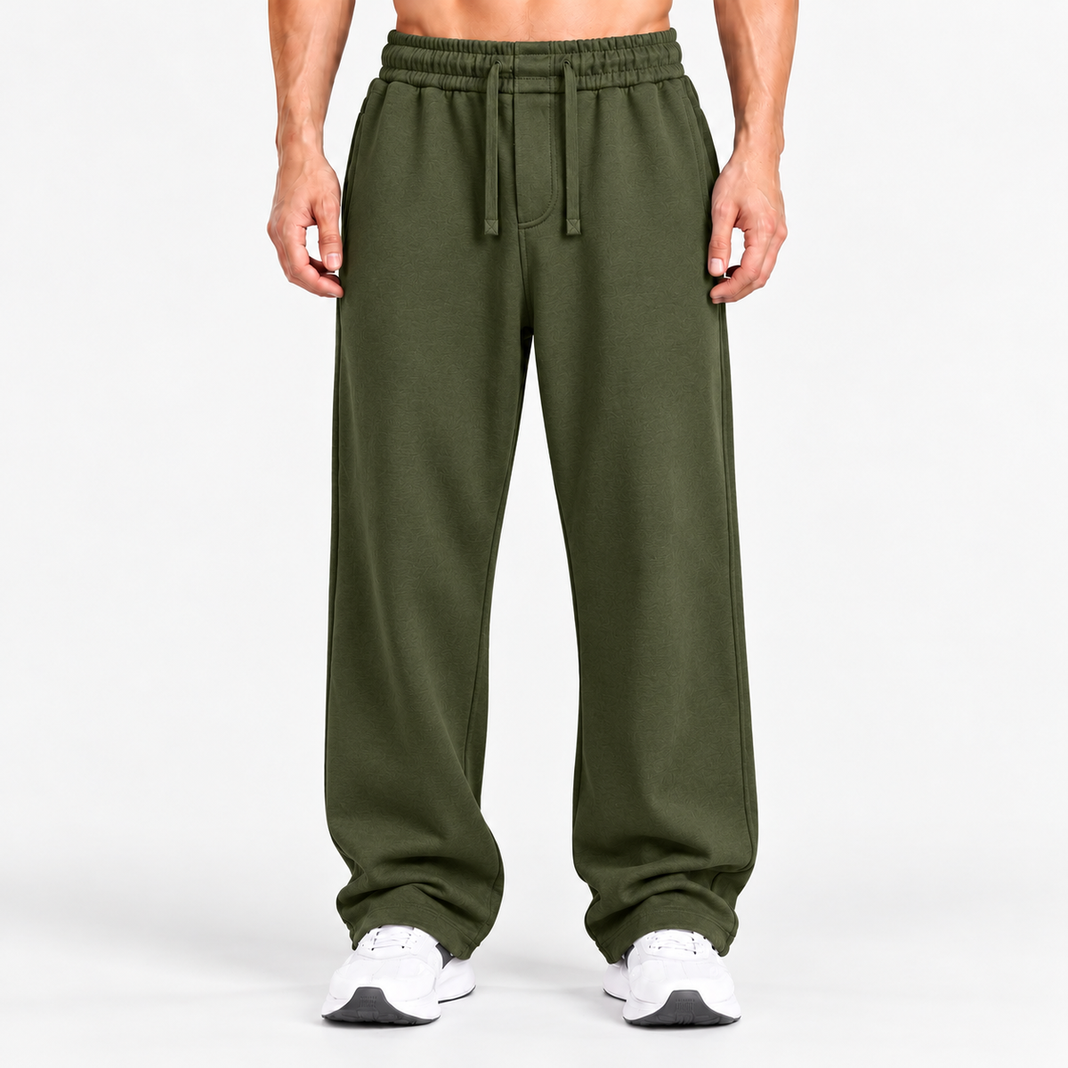 ALL OLIVE RELAXED FIT TERRY BOTTOM