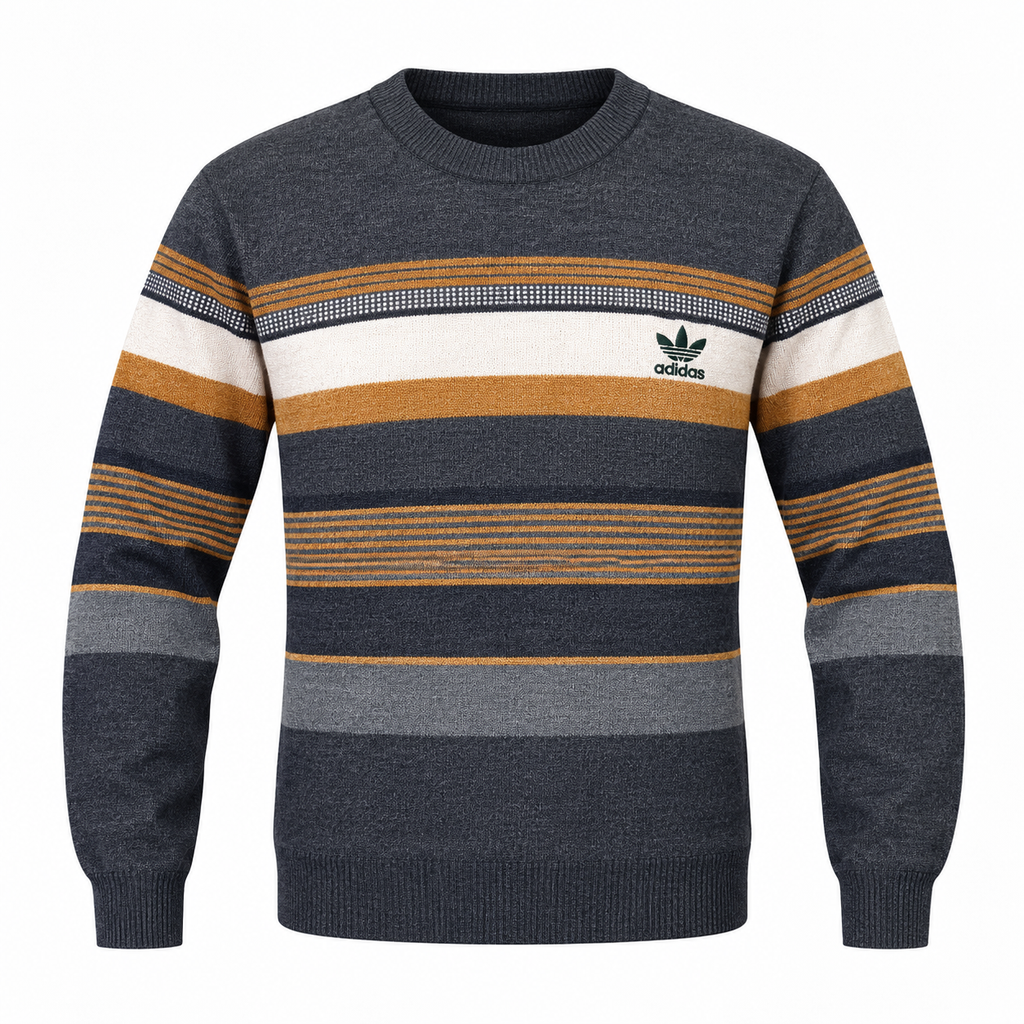Charcoal Grey & Mustard Striped Knit Sweater