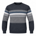 Charcoal Grey Striped Knit Sweater – Classic Crew Neck