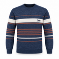 Navy Blue Striped Knit Sweater – Classic Crewneck