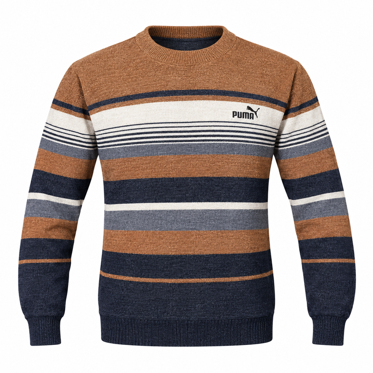 Colorblock Striped Knit Sweater – Camel & Navy