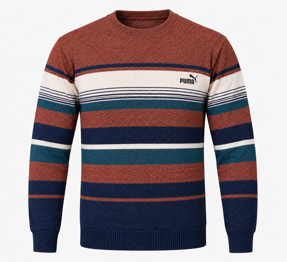 RUST & NAVY - RETRO STRIPED KNIT CREWNECK SWEARER